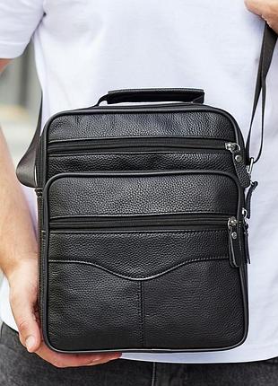 Чоловіча шкіряна барсетка через плече чорна bexhill bx-50311