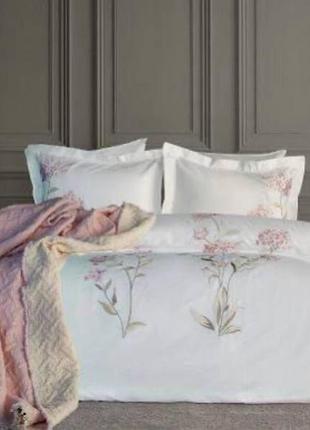 Двуспальный евро комплект dantela vita pink сатин с вышивкой+плед муслин