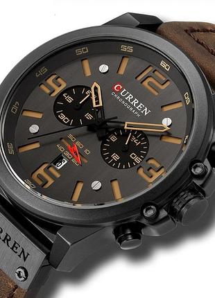 Часы мужские curren monreal кварцевый черный 47мм хронограф кожаный ремешок 3 атм минеральное стекло ve-33