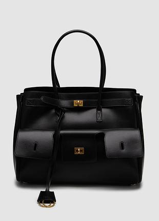 Сумка женская balenciaga bel air tote bag black/gold 36 х 27 х 17 натуральная кожа черная трендовая