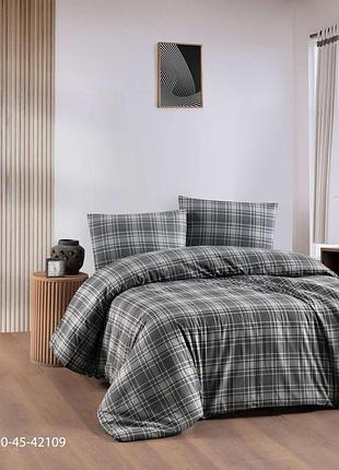 Двоспальний євро комплект cotton collection grey plaid фланель