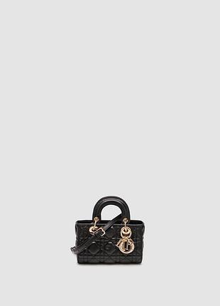 Сумка женская dior lady d-joy micro bag black 16.5 х 10 х 4 натуральная кожа черная трендовая