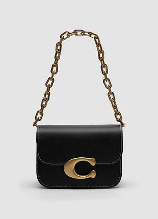 Сумка жіноча coach idol bag black/gold 21 х 15 х 7 натуральна шкіра чорна трендова
