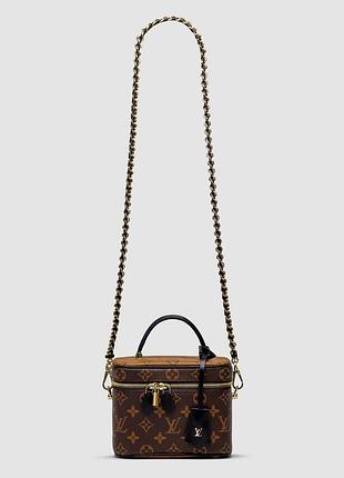 Сумка жіноча louis vuitton vanity pm bag monogram reverse coated canvas calfskin leather 18 х 13.5 10 натуральна шкіра чорна