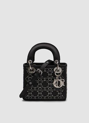 Сумка женская dior mini lady dior bag black strass cannage satin 16 х 14 х 5 сатин черная трендовая