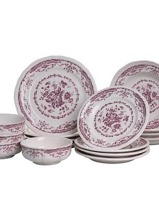Столовый набор посуды тарелок 16 (шт) на 4 персоны bitossi фарфоровый, обеденный столовый сервиз тарелок розовый yy78-2a
