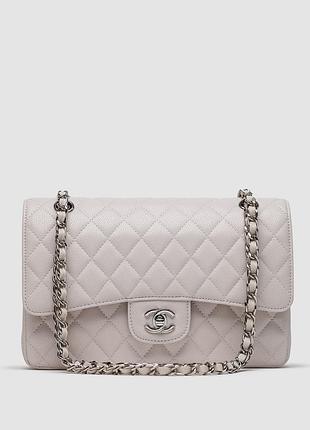 Сумка жіноча chanel classic 2.55 medium double flap in white/silver 25.5 х 16 х 7 натуральна шкіра біла трендова