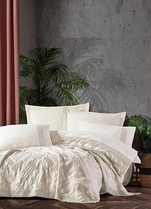 Двуспальный евро комплект saheser freya krem варена хлопок с покрывалом пике