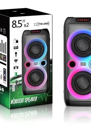 Колонка bluetooth wireless speaker ttd-2809, 20вт с караоке микрофоном и пультом управления и подсветкой