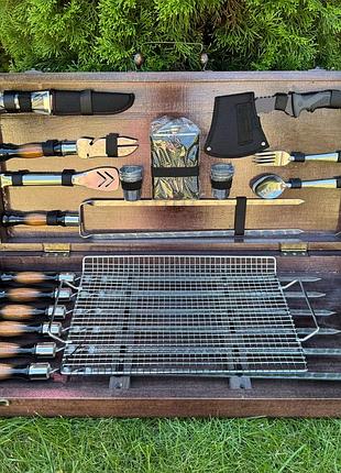 Подарочный премиум набор для пикника ручной работы (шампура и аксессуары)