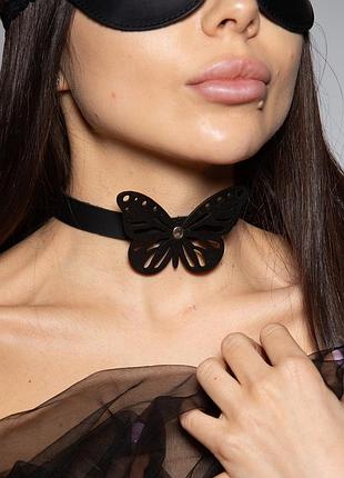 Кожаный чокер бабочка edena чёрный (ск-6)