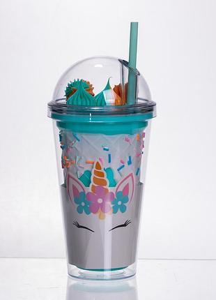Пластиковый стакан с трубочкой и крышкой 400 (мл) многоразовый пластиковый стакан бирюзовый hp-18-1tu