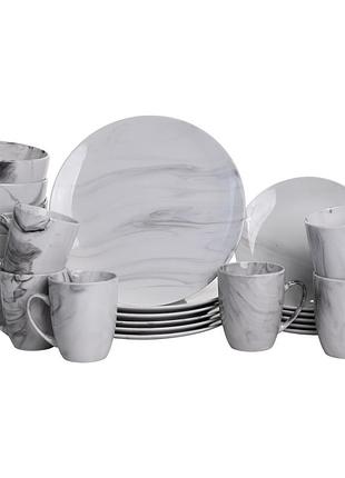 Столовый набор посуды тарелок и чашек 24 предметов на 6 персон marmor фарфоровый md-24-2g