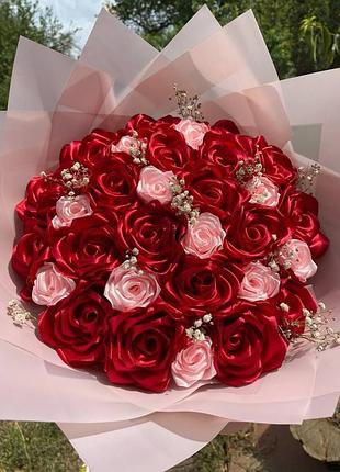 Букет из атласной ленты роз декоративный цветы из атласной ленты подарок девушке