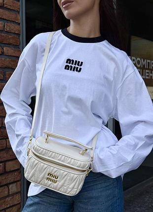 Женский лонгслив miu miu cotton t-shirt with embroidered logo white/black s