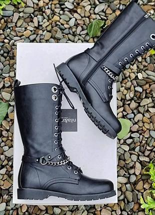 Высокие итальянские брендовые байкерские черные женские сапоги на шнуровке tua by braccialini 37-38 размер
