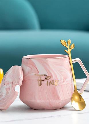 ☛☇сувенирный подарочный набор lesko a29 чашка с ложкой pink керамическая кружка с крышкой для чая и кофе ve-33