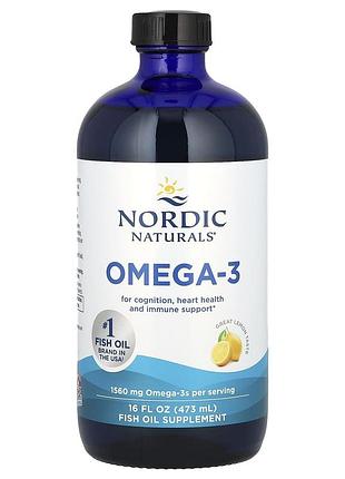 Омега-3, omega-3, nordic naturals, вкус лимона, 1560 мг, 473 мл.