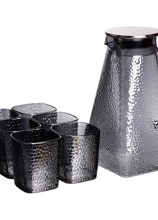 Кувшин 1.8 л со стаканами 6 штук по 200 (мл) графин для компота сока воды лимонада кувшин для напитков серый hp-19-38s