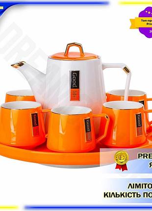 Dm чайный сервиз на спецификация 2.2 6 персон с фарфоровой оранжевой подставкой для чая и кофе чашки ч spe|lz