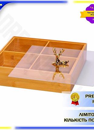Dm менажница деревянная квадратная спецификация 2.2 с крышкой 4 секции для закусок бамбуковая для суше spe|lz