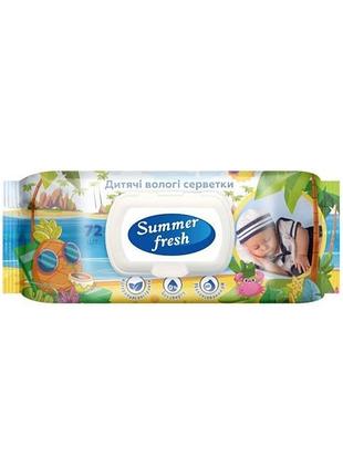 Вологі серветки для дітей summer fresh з клапаном 72 шт