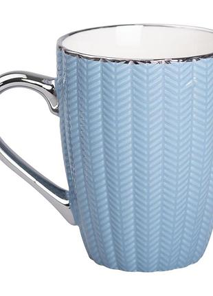 Кружка фарфоровая 400 (мл) с серебристым ободком и ручкой голубая rx-n231315bl