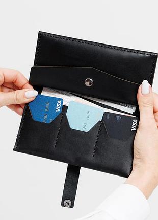 Кожаный кошелек женский чёрный wt-14