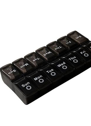 ☛☇таблетниця органайзер для таблеток lesko на 14 відділень чорна пиленепроникна для ліків та вітамінів ve-33