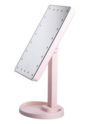 Настольное зеркало с подсветкой 22 led для макияжа 21х16 см прямоугольное на ножке usb розовое hp-10-4ap