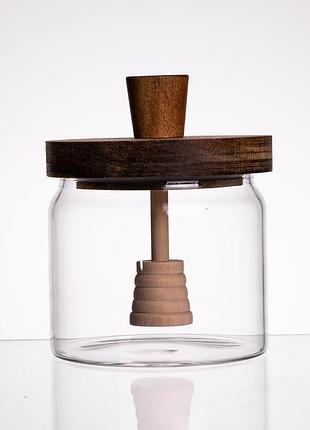 Медовниця скляна з кришкою та ложкою 400 (мл) медовниця баночка для зберігання меду 64486-1