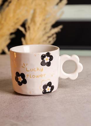 Чашка для чая и кофе фарфоровая lucky flower 420 (мл) красивая оригинальная кружка на подарок белая fm-14d