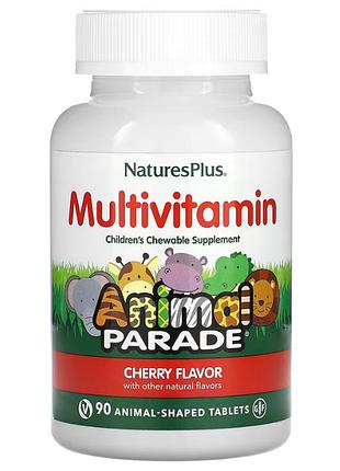 Мультивітаміни та мінерали для дітей, multi-vitamin & mineral, nature's plus, source of life, вишня, 90 таблеток у формі тварин