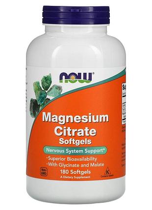 Магній цитрат, magnesium citrate, now foods, 400 мг, 180 гелевих капсул (133 мг в одній гелевій капсулі)