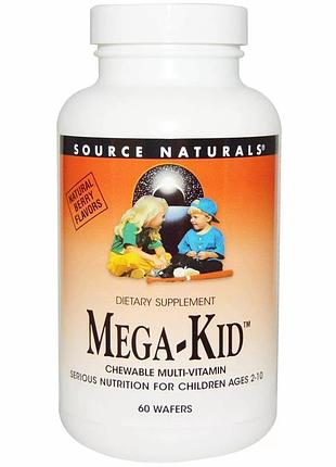 Вітаміни та мінерали для дітей від 2 до 10 років, mega-kid, source naturals, смак ягід, 60 жувальних таблеток