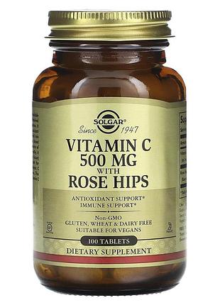 Вітамін с із шипшиною, vitamin c, solgar, 500 мг, 100 таблеток