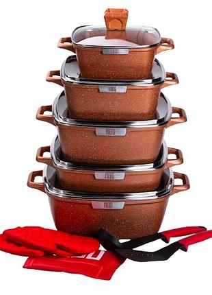 Набор алюминиевых квадратных кастрюль 5 шт. с толстым дном для приготовления пищи с крышками и аксессуар dm-11