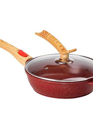 Сковорода алюминиевая с антипригарным покрытием для приготовления пищи с крышкой 24 см 2 4 л красная mgc ve-33