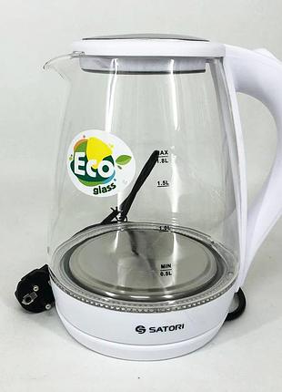 Стеклянный электрочайник с встроенной подсветкой satori sgk-4105-wt 1.8 л xp-172 1500 вт