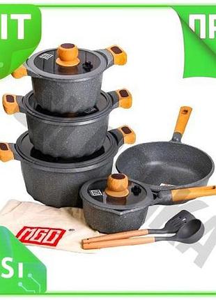 Ve набір посуду 4 каструлі new version товсте алюмінієве дно з кришками для приготування сірий з лопат n6w_ver