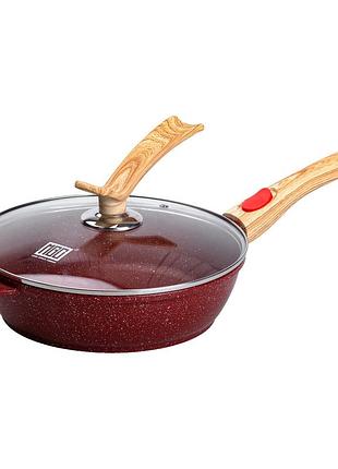 Алюминиевая антипригарная сковорода с крышкой для приготовления пищи объемом 2,8 л красная mgc dm-11