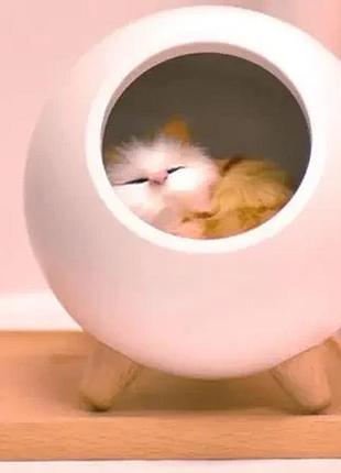 Детский настольный ночник домика с регулировкой яркости "котик"