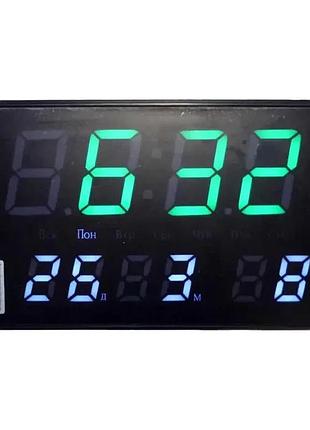 Годинники електронні настінні 2508 із зеленим підсвічуванням чорні 240х40х150мм tb