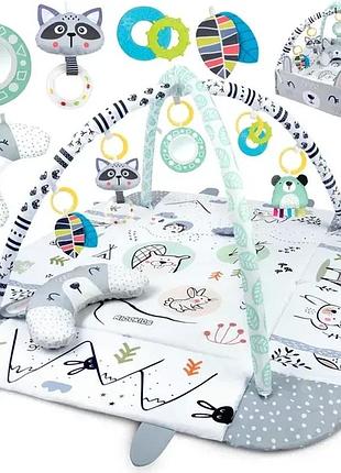 Детский коврик с мягкими бортиками зайчик, подушкой, развивающий кокон