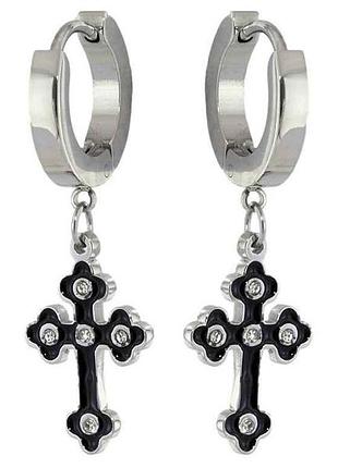 Серьги родий подвески на колечках «хрестики» (215114) тм xuping