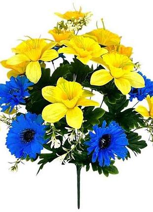 Букет искусственных цветов атласные нарциссы с васильками h-52см 231 тм китай