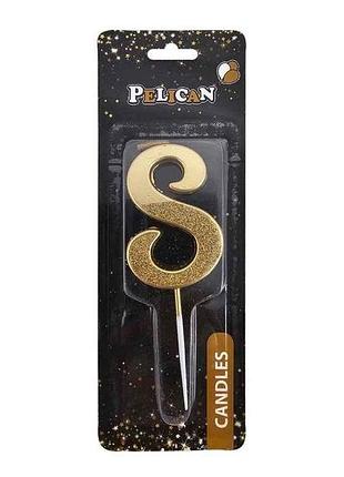 Свічка-цифра 8 5см золото з блискітками арт.863308 тм pelican