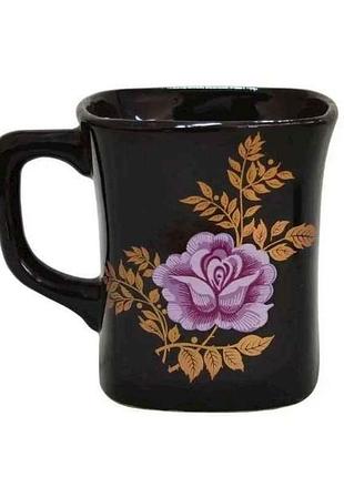 Чашка 400мл квадрат чорна квіти тм словянськ