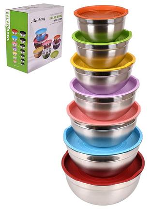 Набор мисок с крышками salad bowl из нержавеющей стали 14 предметов (r93816-14)