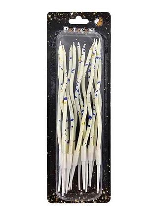 Свічки для торта хвилька молочний 12шт з золотими і синіми крапочками #103 арт.861103 тм pelican